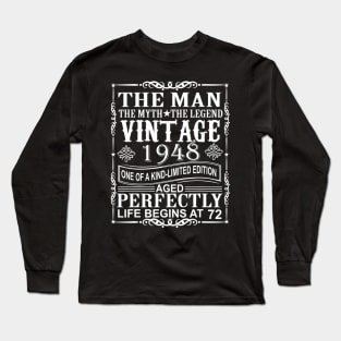 72nd Birthday Gifts Man Myth Legend Vintage 1948 Long Sleeve T-Shirt